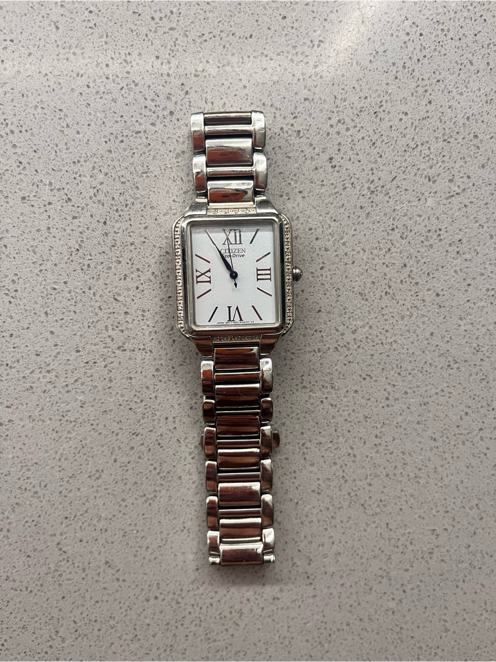 Citizen Silver Stainless Steel Rectangle Dress Watch with White Dial